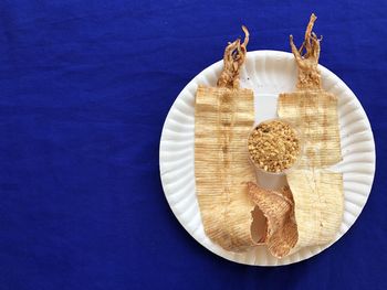 High angle view of breakfast on table