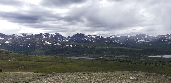 Scenic view of snowcapped mountains against sky