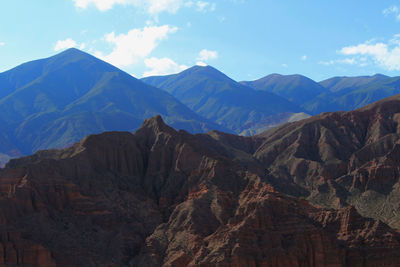 Scenic view of mountains against cloudy sky