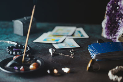 Close-up of toys on table