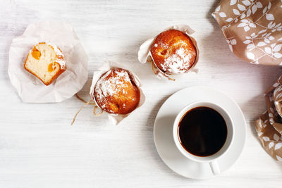 High angle view of breakfast on table