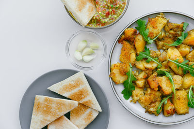 High angle view of food served in plate