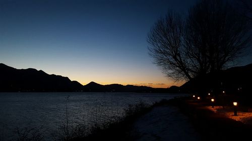 Scenic view of lake against sky at sunset