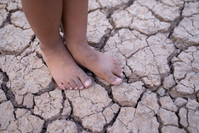 Low section of child legs on cobblestone street