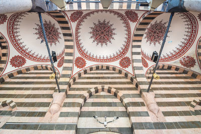 High angle view of decorations on tiled floor