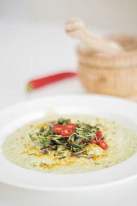 Close-up of salad in bowl on table