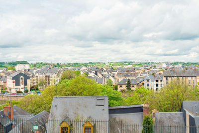 High angle view of townscape against sky