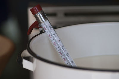 Close up of thermometer in cup