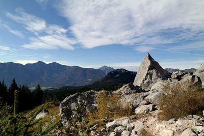 Scenic view of landscape and mountains against sky