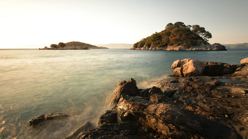 Scenic view of sea against clear sky