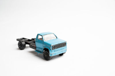 High angle view of toy car on white background