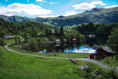 Scenic view of mountains and lake against sky