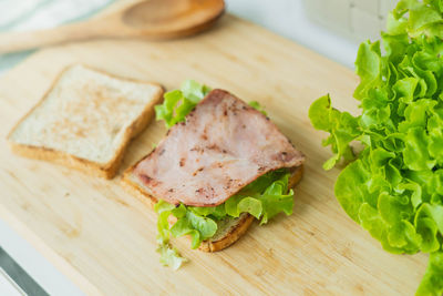 High angle view of breakfast served on table