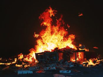 Scrap papers burning at night