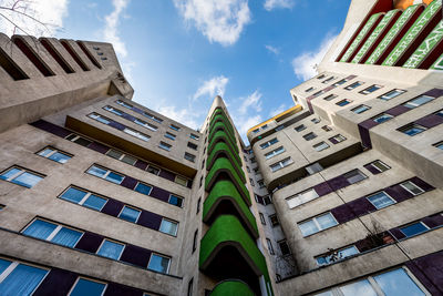 Low angle view of modern buildings against sky