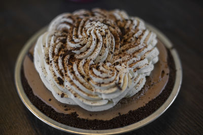 High angle view of dessert on table