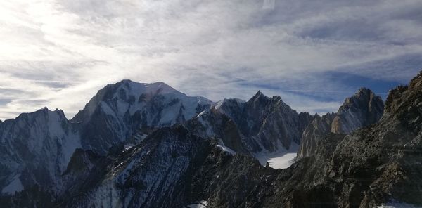 Panoramic view of snowcapped mountains against sky