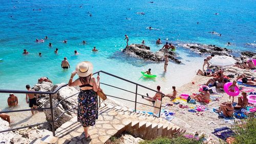 High angle view of people on beach