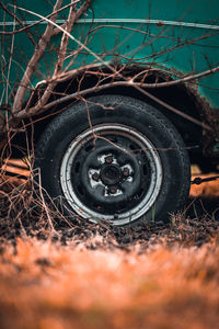 Abandoned car on field