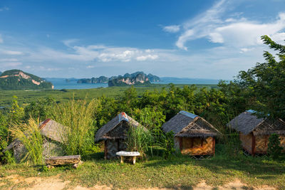 Tourist huts on mountain of toh li viewpoint near samed nangchee, phang nga