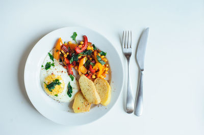 Directly above shot of breakfast served on table