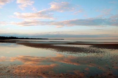 Scenic view of beach against sky during sunset