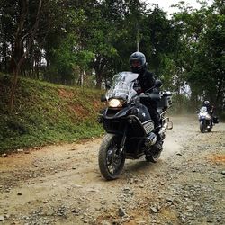Man riding bicycle on road
