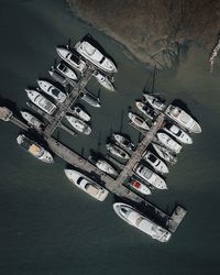 High angle view of ship moored in river