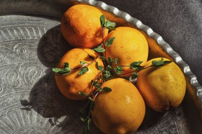 High angle view of fruits in bowl on table