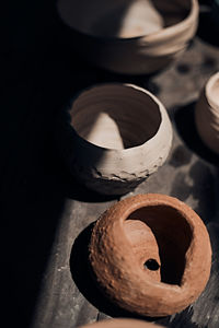 High angle view of bread in container on table