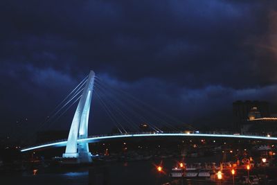 Illuminated suspension bridge at night