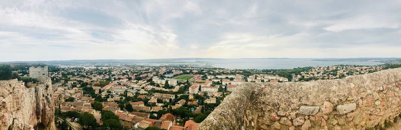 High angle view of townscape against sky