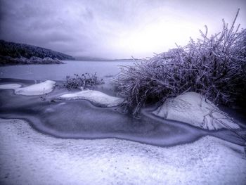 Scenic view of sea against sky during winter