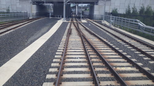 High angle view of railroad station platform