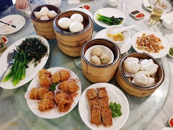 Close-up of food served on table