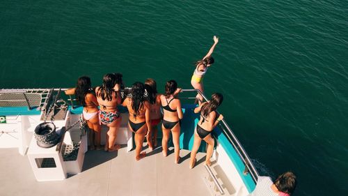 High angle view of people at sea shore