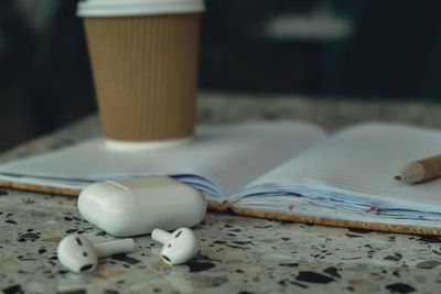 Close-up of book on table