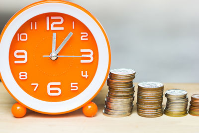 Close-up of coins on table