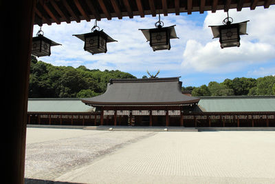 View of temple building against cloudy sky