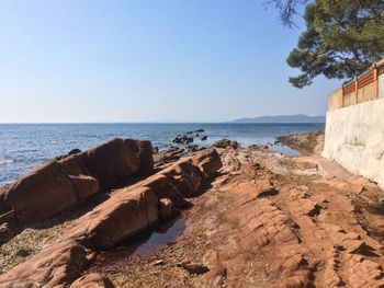 Scenic view of sea against clear sky