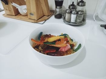 High angle view of food in plate on table