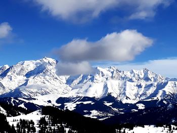 Scenic view of snowcapped mountains against sky