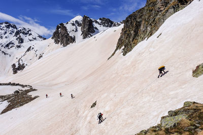 People on snowcapped mountain