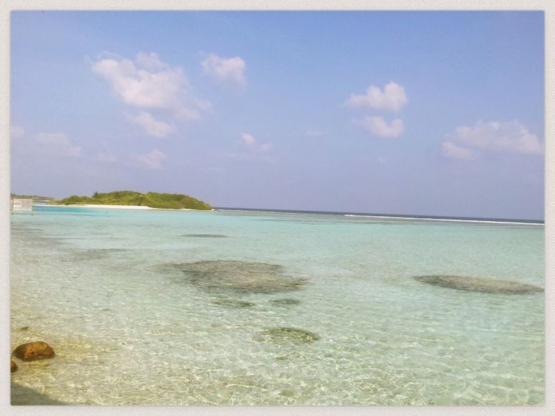 water, transfer print, sea, tranquil scene, sky, auto post production filter, scenics, tranquility, beauty in nature, horizon over water, nature, beach, waterfront, idyllic, cloud - sky, cloud, blue, rippled, shore, wave