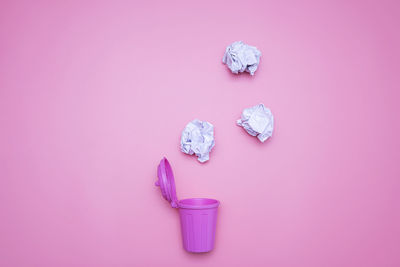 High angle view of ice cream on table against wall