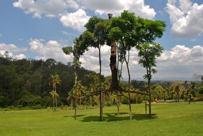 Scenic view of landscape against cloudy sky