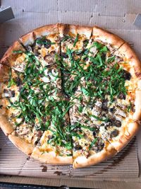 Directly above shot of pizza on table