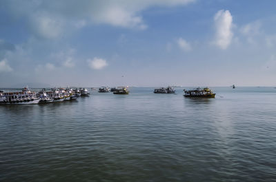 Boats docked at apollo bunder near gateway of india in mumbai, india