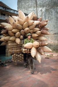 Stack of firewood in basket