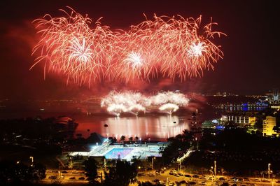 Firework display at night